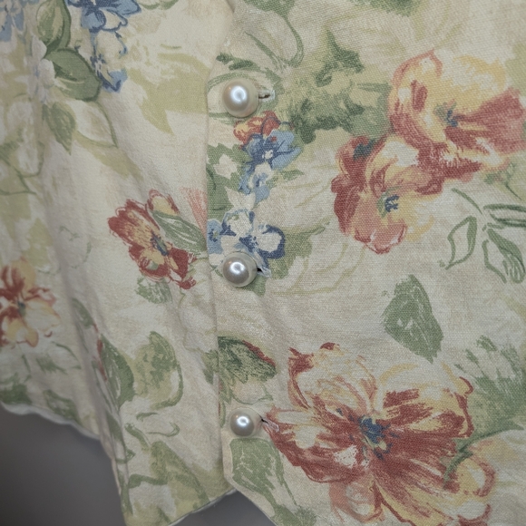 Vintage Floral Linen Vest Cottagecore Pearl Button Waistcoat XL - Picture 3 of 7
